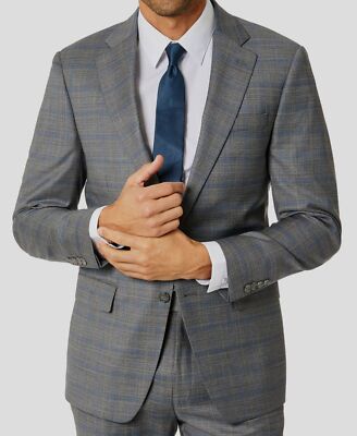$450 Calvin Klein Men's Gray Plaid Wool X Slim-Fit Sport Coat Suit