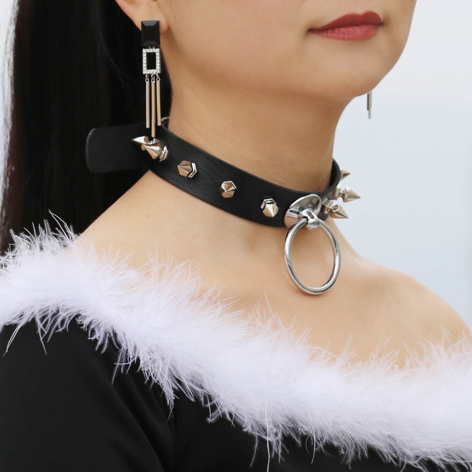 Choker Punk Gotico Manfnee Con Cuore, Rivetti E Catena – Collana Girocollo In Pelle PU Regolabile, Per Uomo E Donna