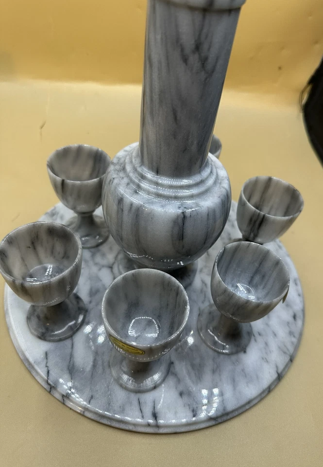 Olla y tazas de vino de mármol vintage de mármol de Taiwán - Taiwán sin usar Foto 3 de 4