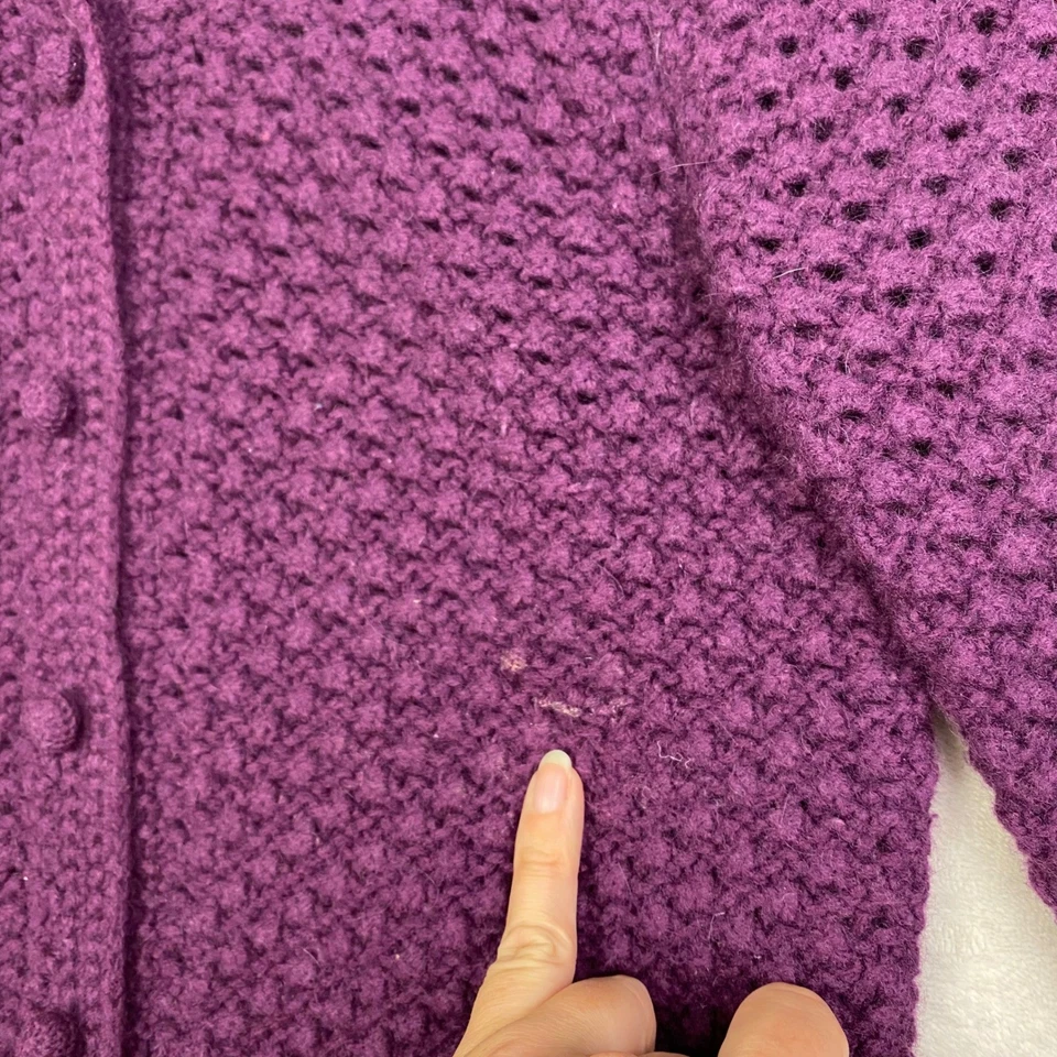 LL Bean Womens Purple Cardigan Sweater Wool Blend Cottagecore Medium - Image 4 of 4