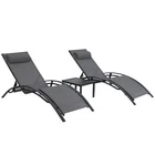 Outdoor Chaise Lounge Set of 3 Aluminum Patio Chairs w/Adjustable Backrest