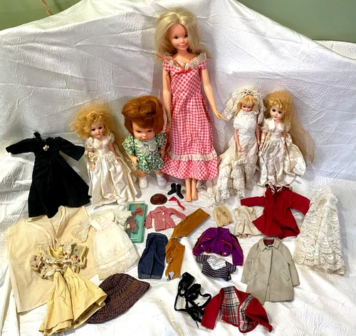 Lot of Vintage Dolls, Doll Clothes and accessories circa 1960-1970 inc Mattel
