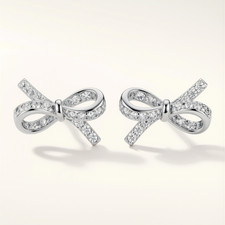 Sterling Silver Crystal Bow Earrings 925 Dainty Stud Cute Gift for Her UK