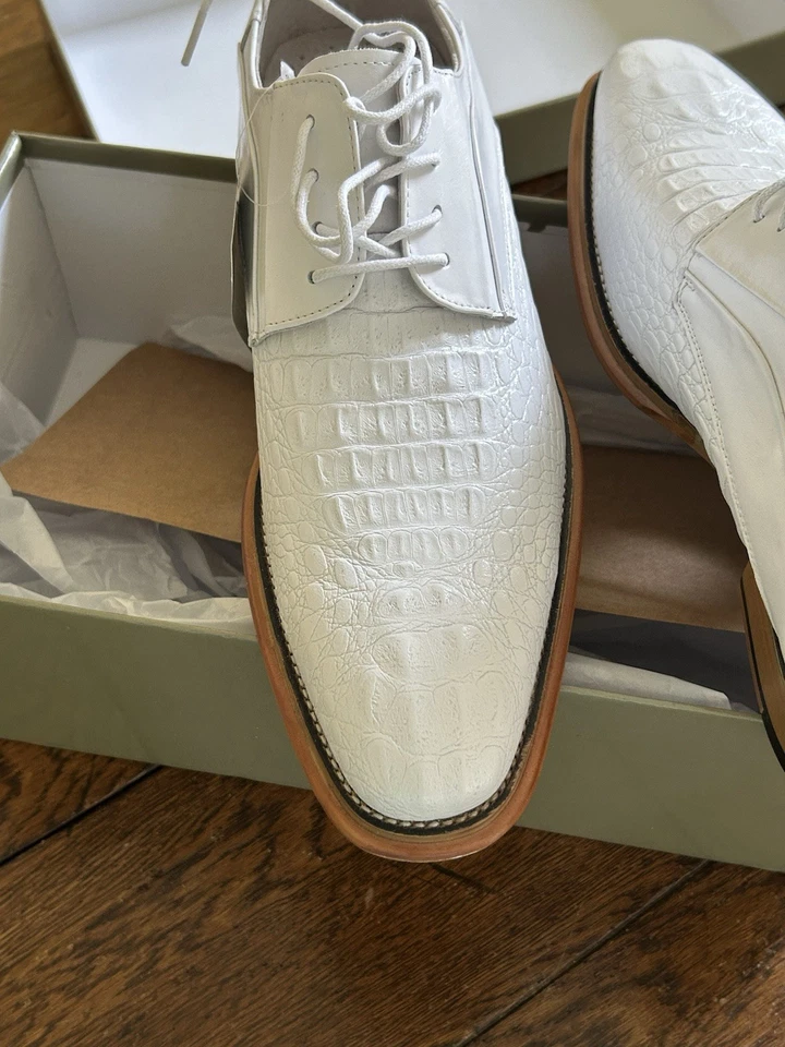 NUEVO Zapatos de Vestir Giovanni Para Hombres Cuero Genuino Con Cordones Estampado de Cocodrilo Blanco Talla 10 Foto 4 de 4