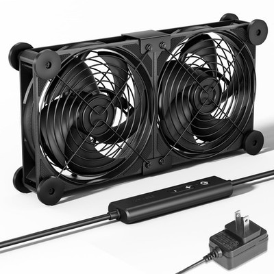 upHere Big Airflow 2 x 120mm x 25mm Computer Fan with AC Plug Cabinet U2DC2-1 