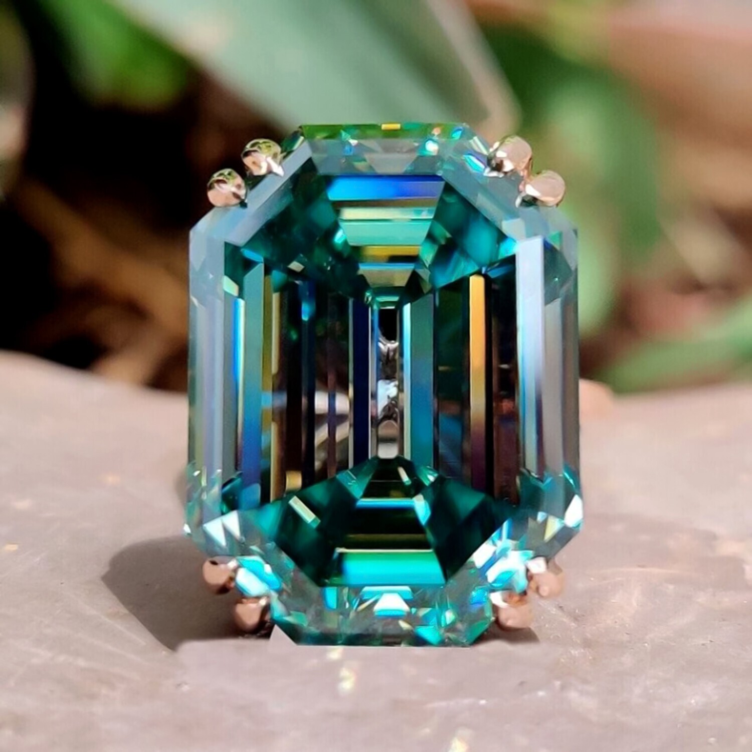 20 Ct Emerald Cut Blue Diamond Ring in 925 Silver Solitaire Certified