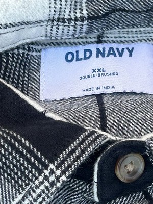 Old Navy Men s XXL Plaid Flannel Button-Up Shirt Black/White/Gray