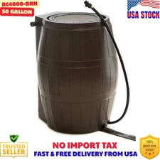 FCMP Outdoor RC4000 50 Gallon Outdoor Rain Water Catcher Barrel Container, Brown