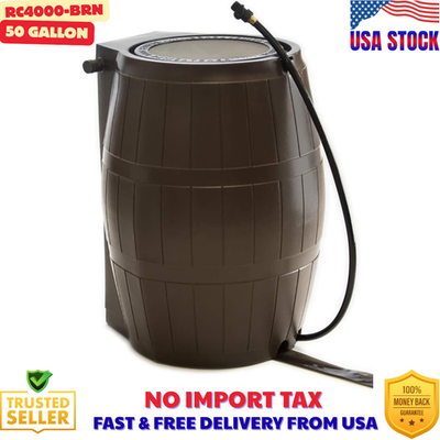 #ad FCMP Outdoor RC4000 50 Gallon Outdoor Rain Water Catcher Barrel Container Brown $124.98