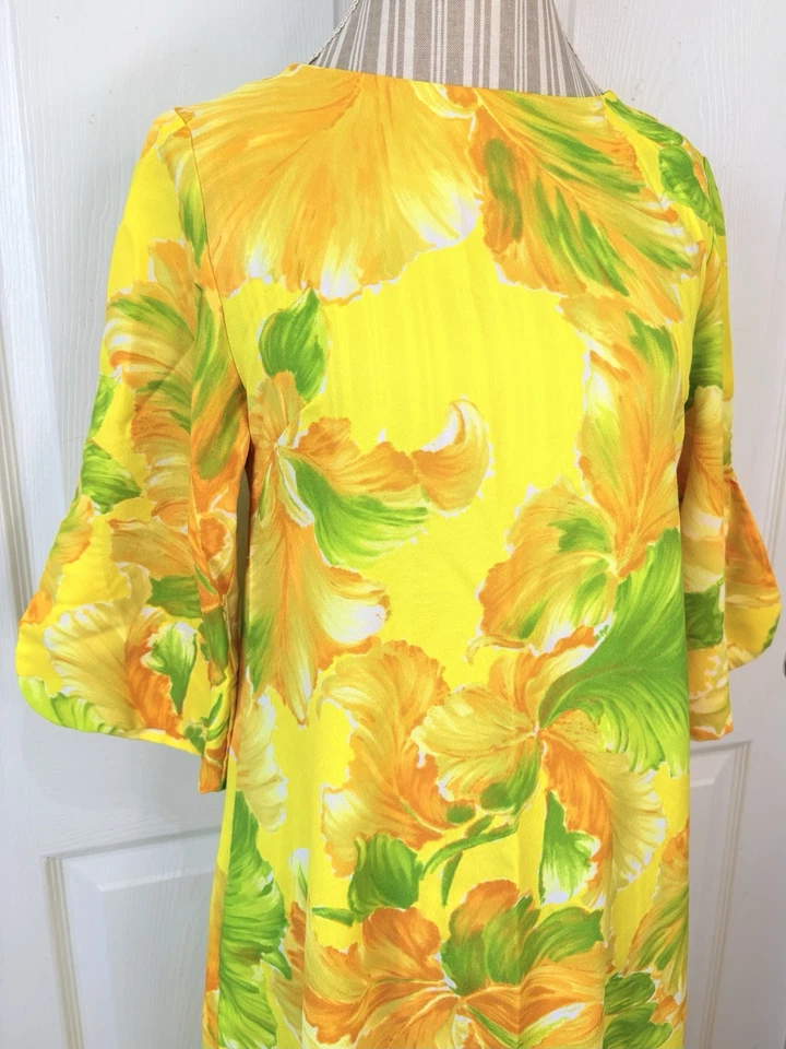 VTG 60s 70s Liberty House Hawaii Polynesian Yellow Floral Hostess Maxi Dress MED - Image 2 of 4