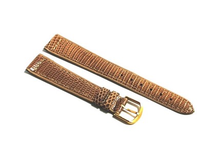 Cinturino Orologio In Vera Pelle Di Lucertola 18mm - Marrone Con Fibbia Oro - Unisex