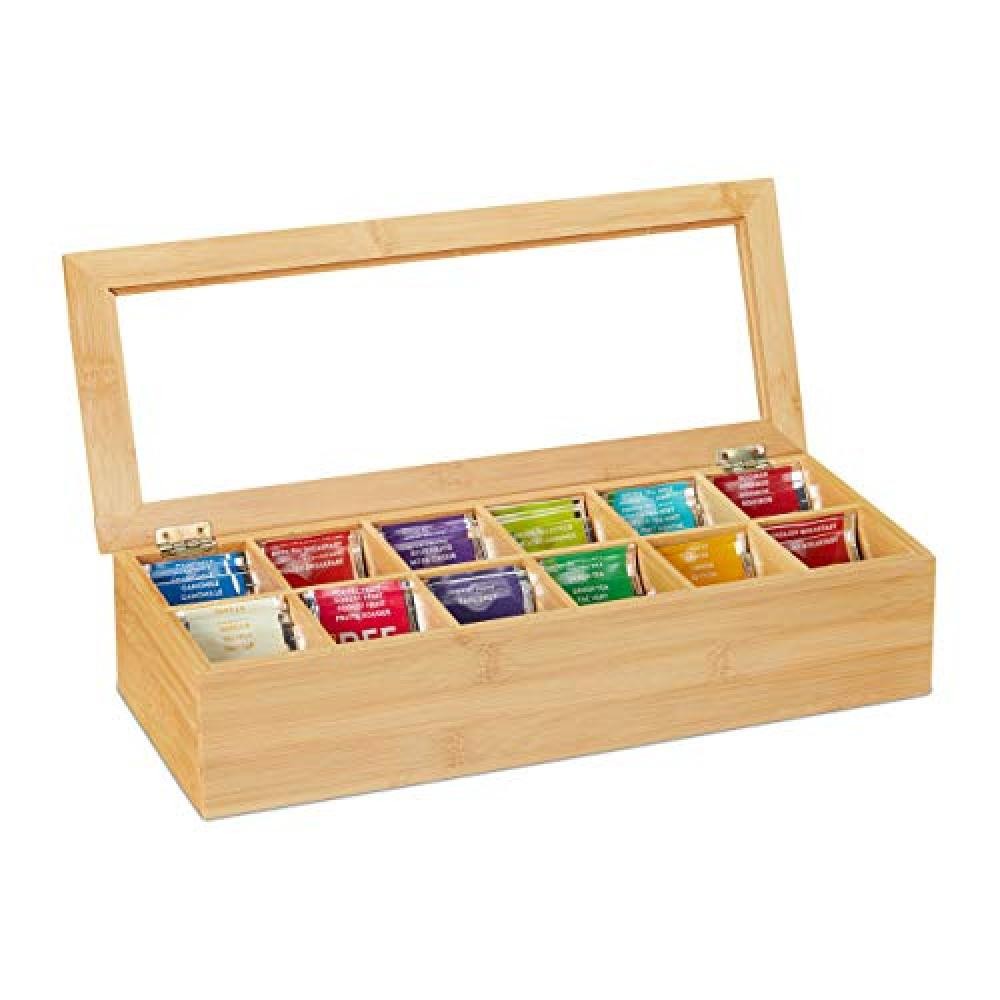 Organizer Tè Relaxdays in Legno 12 Scomparti | Scatola Regalo Tisane