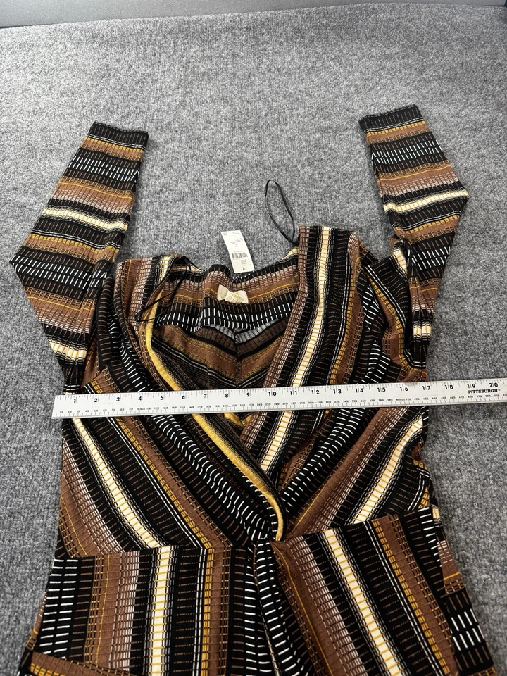 Anthropologie Maeve Dress Women's Large Brown Black Striped Wrap Maxi Dress - Image 4 of 4