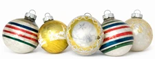 Vintage Shiny Brite Glass Christmas Ornaments Lot 5 Striped Gold Green MCM USA