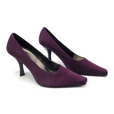 NINE WEST Purple Satin High Heel Pumps Size 9M R-Nightclubs Vtg Square Toe Spool