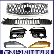For 2014-2017 Infiniti Q50 Front Bumper Upper&Lower Grille Fog Lights W/Covers