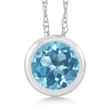 14K White Gold Swiss Blue Topaz Pendant Necklace For Women (0.60 Cttw, Gemstone
