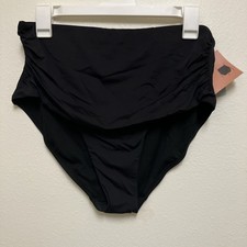 NWT Shade  Shore - Black high waisted ruched full seat bikini bottom, L 12-14