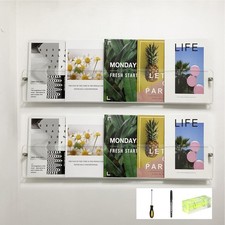 Clear Acrylic Magazine Holder Wall Mounted Shelf - 24" Pack of 2 for Home  Offi