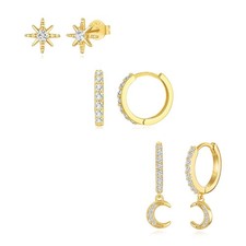 Gold Hoop Earrings Set for Women, 14K Gold Plated Dainty Huggie Trendy Chic