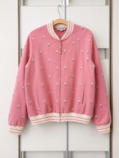 NWT ST. JOHN SPORT Marie Gray Bomber Jacket Embroidered Golf Balls M Pink
