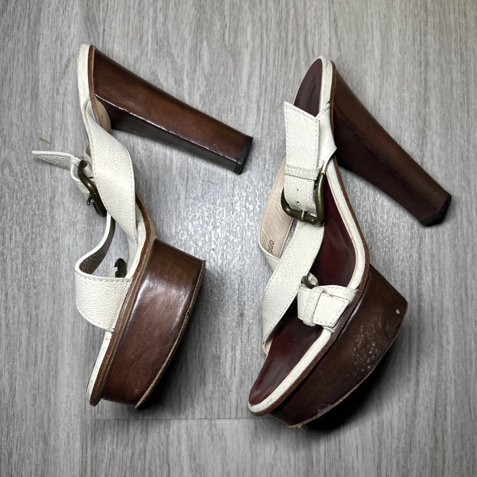 SANDALIAS GIUSEPPE ZANOTTI plataforma madera con tiras de cuero blanco euro 38 / us 7  Foto 4 de 4