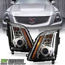 2008-2014 Cadillac Cts Hid/xenon W/afs Black Led Drl Projector Headlights Lh+rh
