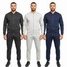 Mens Fleece Tracksuit Set Top Zipper Jacket Bottoms Jogging Joggers Gym Bomber
