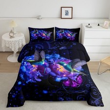 Hummingbird Comforter Set Queen Size,Purple Flower Bedding Set for Kids Girls...