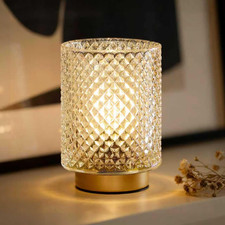 Battery Operated Lamp,Cordless Glass Accent Table Lamp with Timer for Bedside,Sm