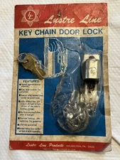 Vintage Lustre Line Locking Door Chain Hardware retro security w Key Classic NOC