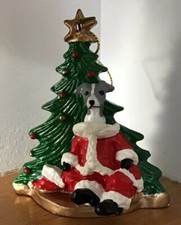 Greyhound Gray and White Dog In Santa Outfit Ornament