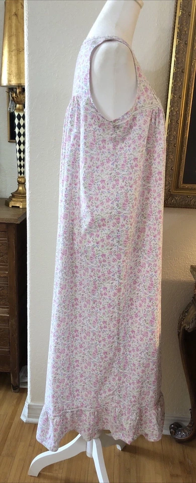 Eileen West Nightgown Women's Size S Pink Floral Long Gown Ruffle Cotton W/ Lace - Image 4 of 4