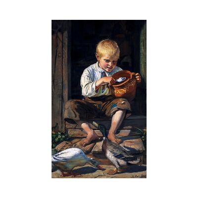 Michael Ancher, A boy feeding the ducks, 1879, 100% Cotton Art Paper, 24'' x 40''