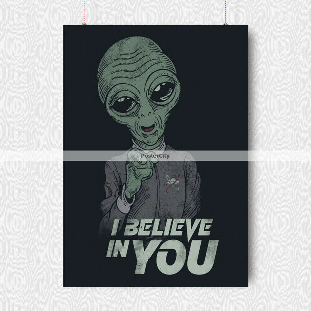 TRIPPY ALIEN POSTER BELIEVE UFO EXTRATERRESTRIAL WALL ART PRINT A3 A4 ...