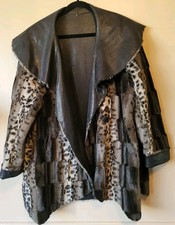 Chi By Falchi Reversible Faux Fur Leather Leopard Coat Black Grey White Szl