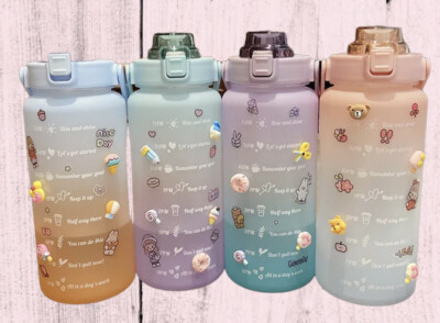 Water Bottle Time Marker 2L Extra Large Motivational Sport Bottle With Straw