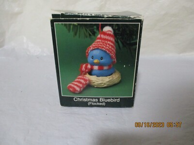 VTG 1987 American Greetings Flocked Bluebird w/Christmas Stocking Ornament w/Box