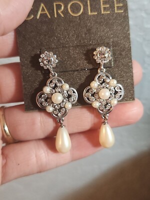 Vintage CAROLEE Rhinestone Faux Pearl Earrings