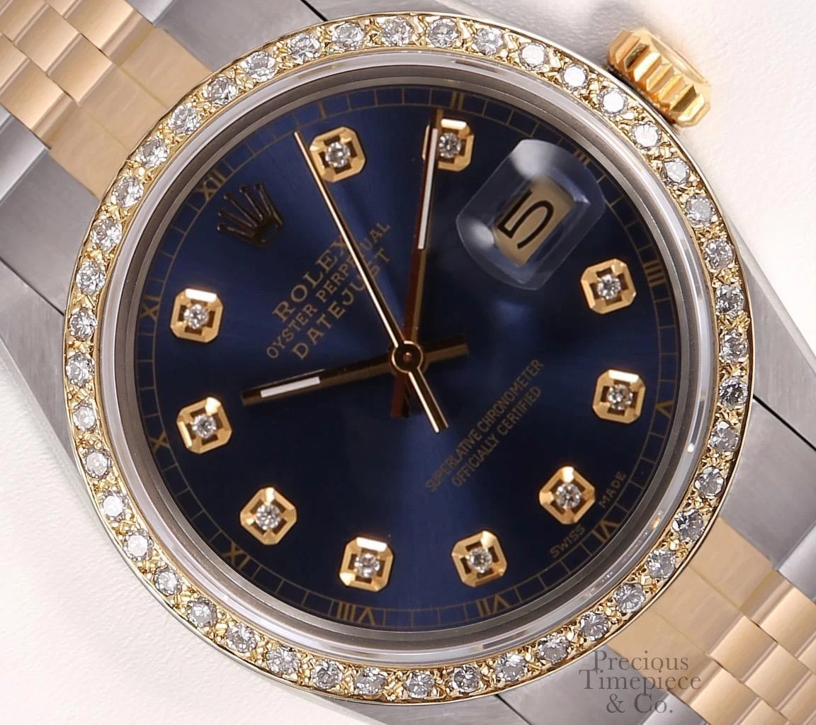 Orologio Rolex Datejust bicolore oro SS 18k lunetta diamante quadrante diamante navy 36 mm
