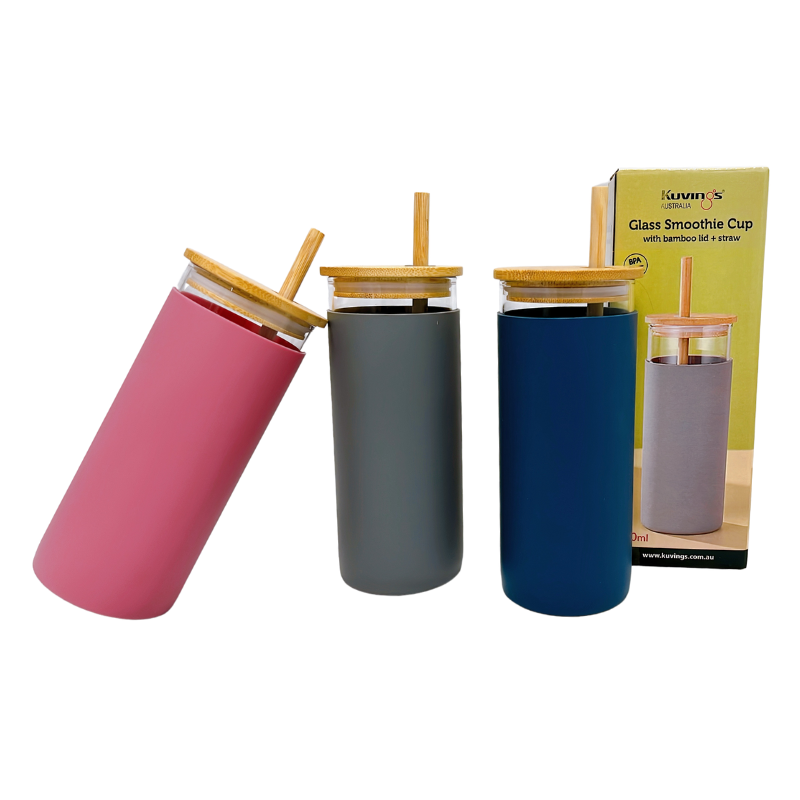 Kuvings Glass Smoothie Cup with Bamboo Lid Straw 480ml