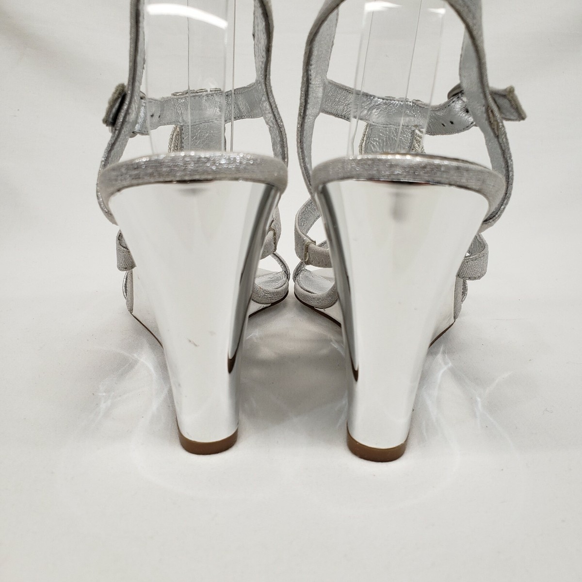 🪩 NEW Adrianna Papell Kaftan Strappy Silver Dress Wedge  display picture 1