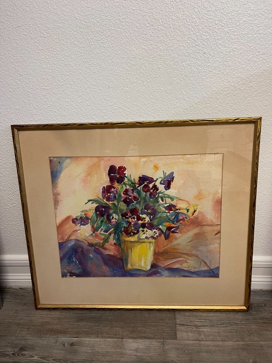 1942 Signed Sophina G. Coty Water Color Painting in Gold