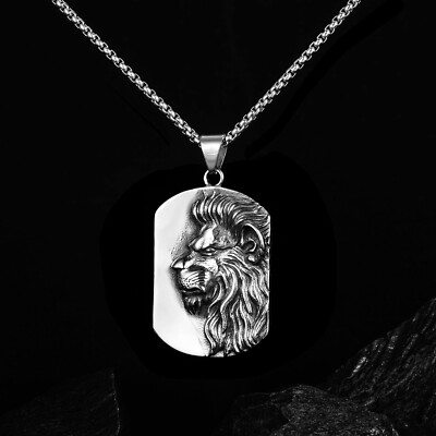 Edelstahl König Löwe Kopf Anhänger Halskette Herren Kette Lion Dog Tag Schmuck