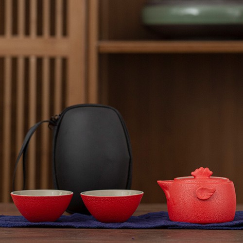 Travel Tea Set With Portable Bag Crude Pottery Tea Pot With Infuser Matching Cup - Picture 9 of 14