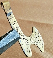 ANCIENT VIKING GOLD GILDED ODIN'S AXE AMULET RUNIC ENGRAVINGS