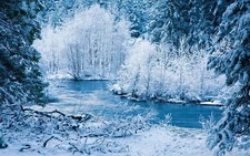 Landscape winter river nature snow cold frost pine trees Custom Gaming Mat Desk