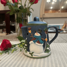 Yankee Candle Snowman Blue Teapot Candle Warmer Christmas Decor