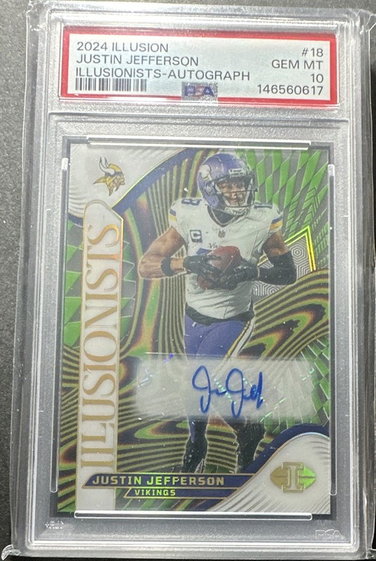Panini 2024 Illusions Justin Jefferson Illusionists Auto #18 /99 PSA 10