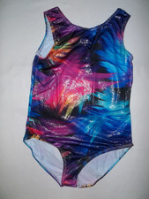 Girls 10 metallic iridescent leotard tropical floral neon nip tween gymnastics